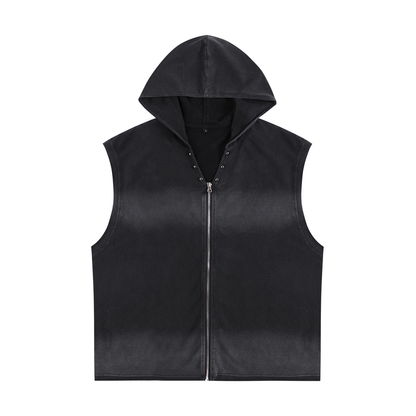Vintage Washed Zip-Up Hooded Tank Top
