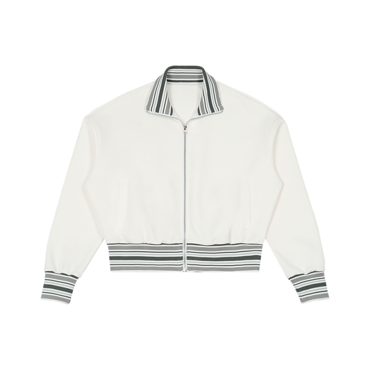 Striped Rib Collar Zip Jacket