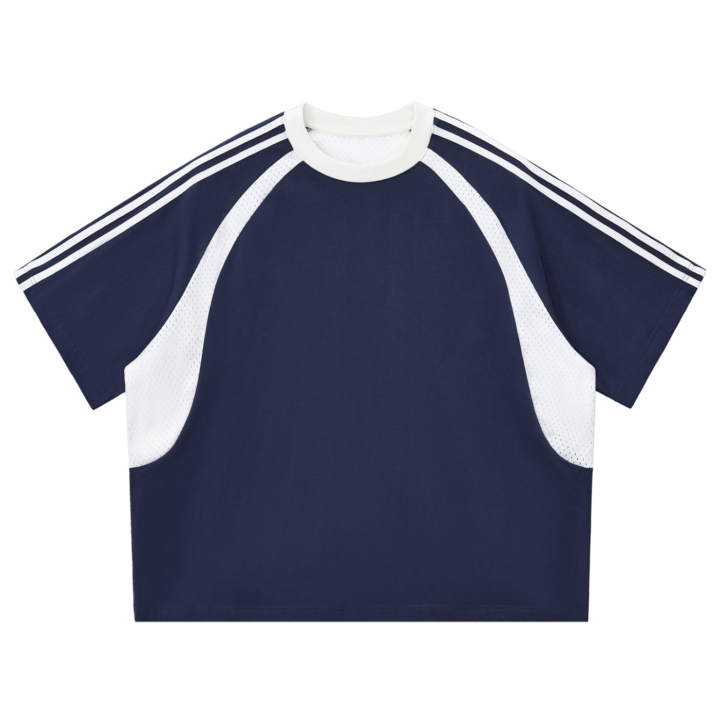 Contrast Stripes Panel Mesh T-shirt