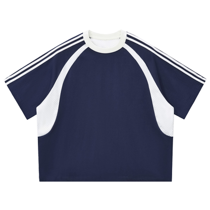 Contrast Stripes Panel Mesh T-shirt