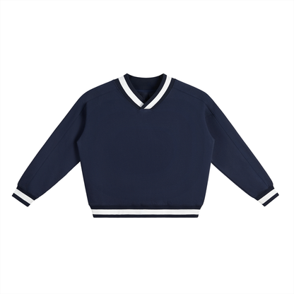 V-Neck Contrast Collar Boxy Sweatshirt
