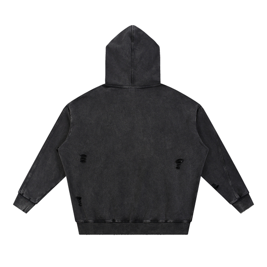 Snow Washed Distressed Panel Pocket Hoodie