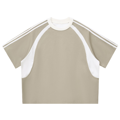 Contrast Stripes Panel Mesh T-shirt