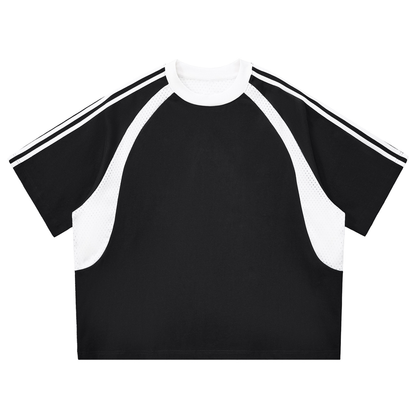 Contrast Stripes Panel Mesh T-shirt