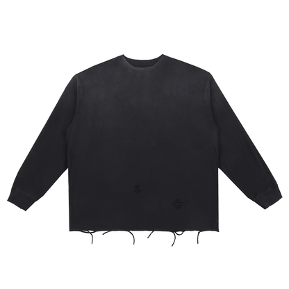 Snow Wash Raw Edge Cotton T-Shirt
