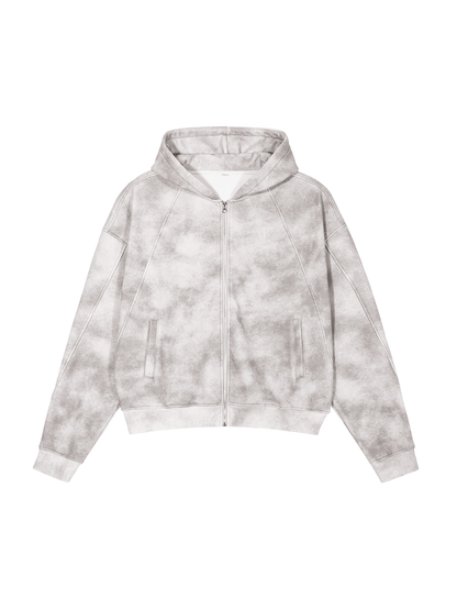 Dirty Washed Zip-Up Fleece Hoodie