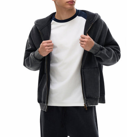 Snow Washed Zip-Through Fleece Hoodie