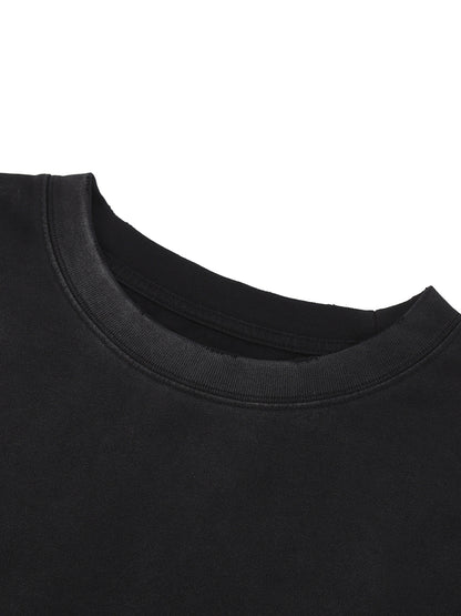 Snow Wash Raw Edge Cotton T-Shirt