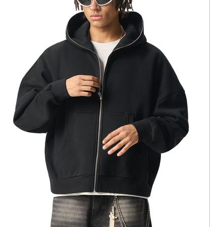 Fleeced Full-Zip Boxy Hoodie