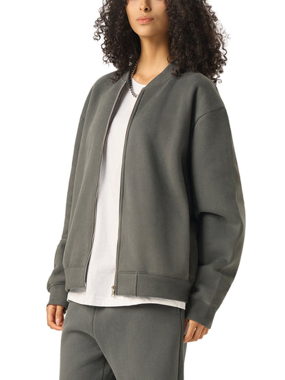 Essential Zip-Up Fleeced Varsity Jacket