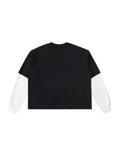 Layered Contrast Sleeve Cotton T-Shirt
