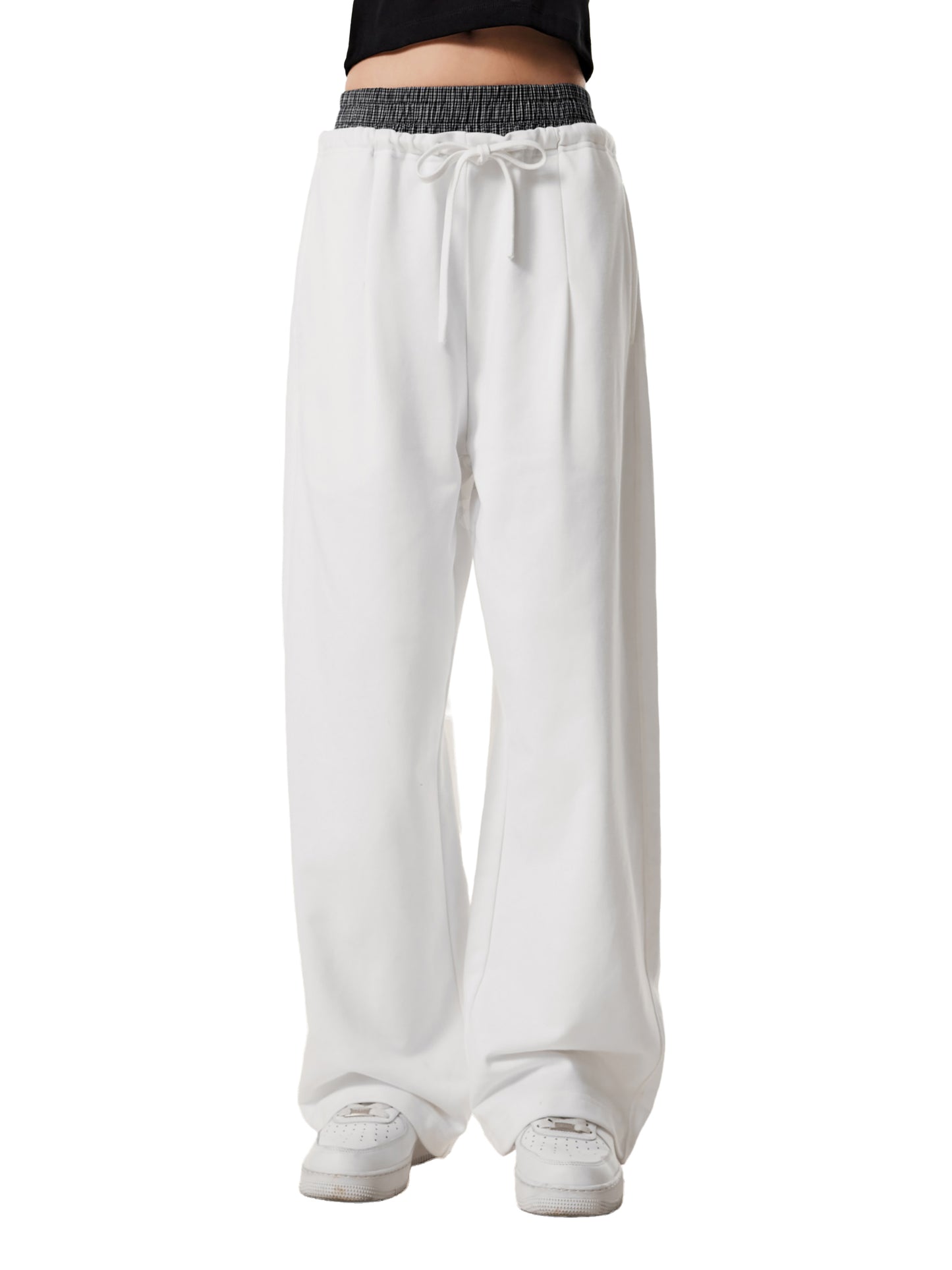 Plaid Contrast Waist Pants
