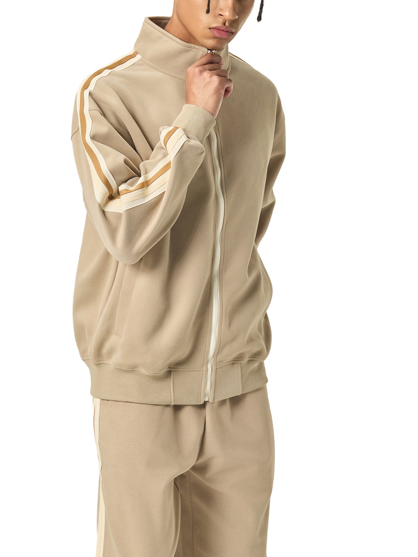 Contrast Side-Stripe Stand Collar  Jacket