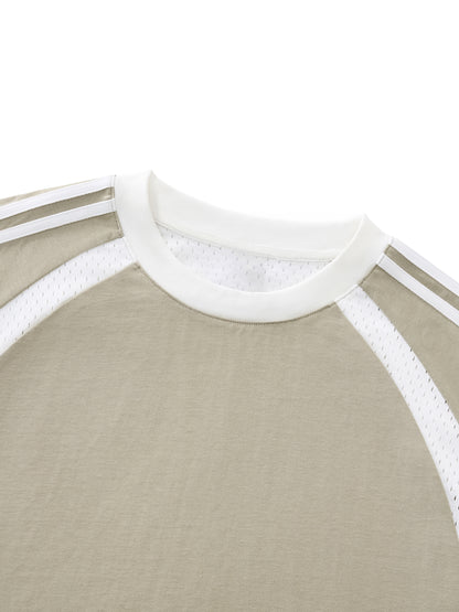 Contrast Stripes Panel Mesh T-shirt