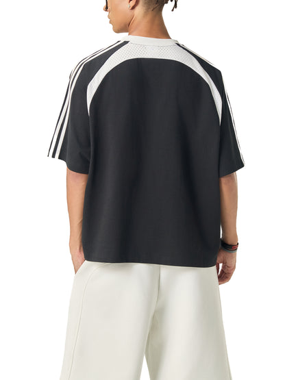 Contrast Stripes Panel Mesh T-shirt