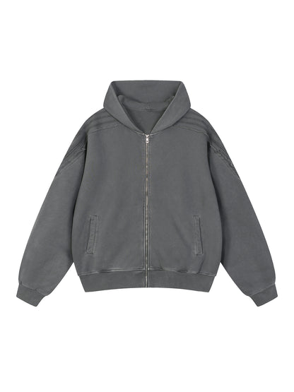 Snow Washed Tape Raw Edge Zip Hoodie