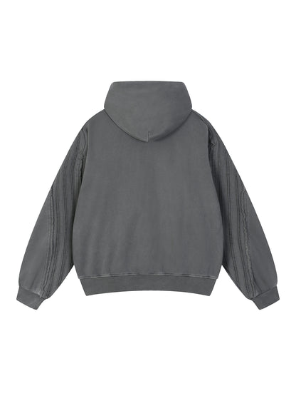 Snow Washed Tape Raw Edge Zip Hoodie